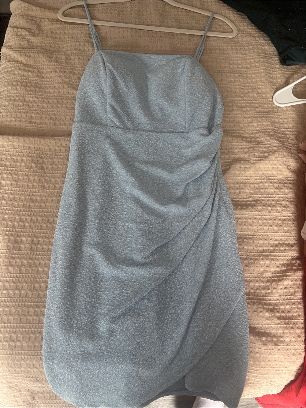Light Blue Spaghetti Strap Draped Mini Dress